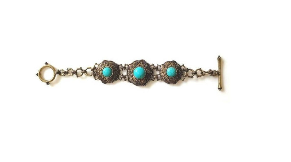 Bling Accessories Antique Brass Turquoise Stone Bracelet