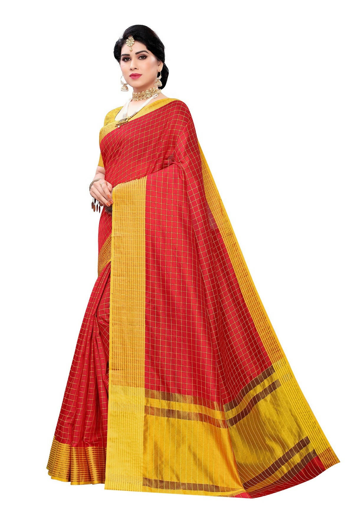 Vamika Red Cotton Silk Weaving Saree (Manipuri Red) - Distacart