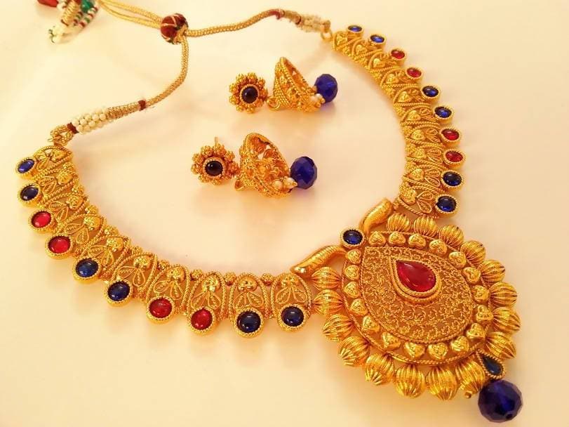 Pink & Blue Kemp Bridal Necklace Set