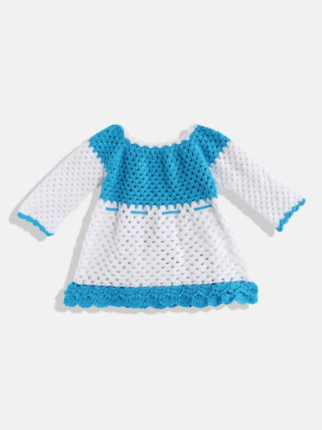 Chutput Kids Woollen Hand Knitted Full Sleeves Rose Work Dress - White - Distacart