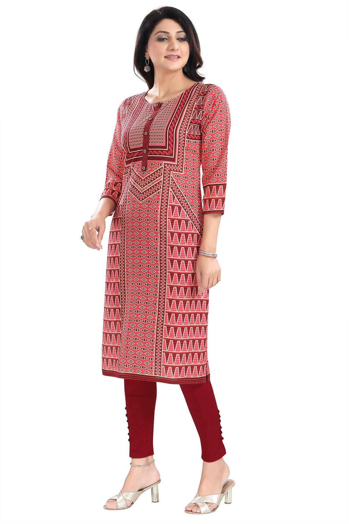 Snehal Creations Tomato Designer Print Cotton Slub Long Kurti Tunic - Distacart