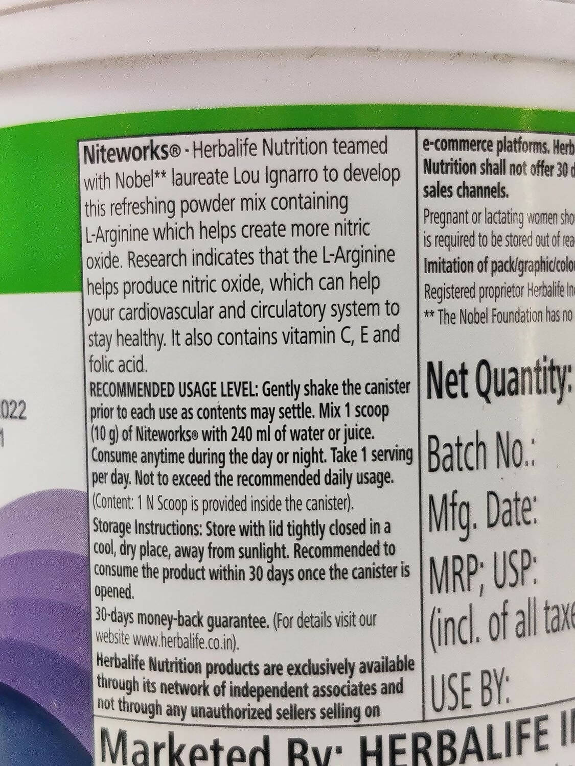 Herbalife Nutrition Niteworks L-Arginine Powder - Lemon Flavor - Distacart