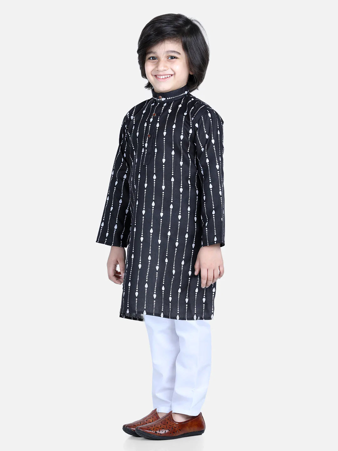 NOZ2TOZ Black Color Printed Full Sleeve Cotton Kurta Pajama For Boys - Distacart