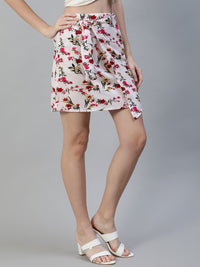 Thumbnail for NOZ2TOZ Women Off White Floral Printed Mini Skirt - Distacart