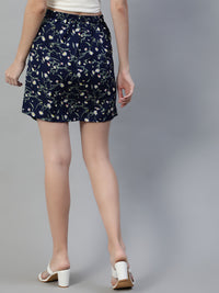 Thumbnail for NOZ2TOZ Women Navy Blue Floral Printed Mini Skirt - Distacart