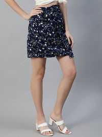 Thumbnail for NOZ2TOZ Women Navy Blue Floral Printed Mini Skirt - Distacart