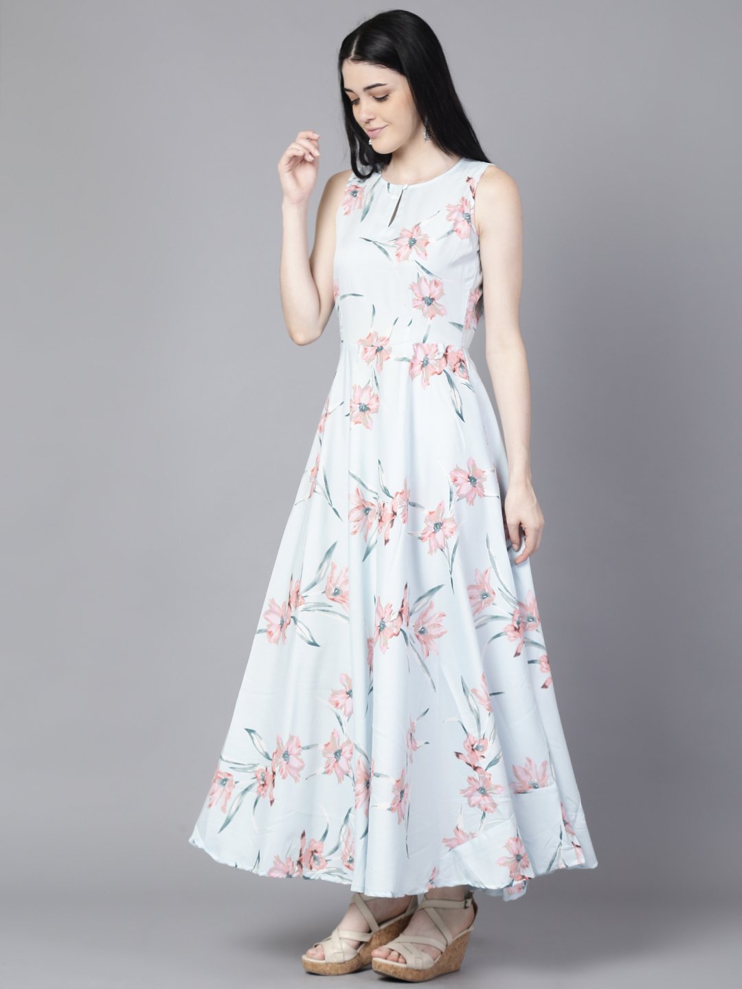 NOZ2TOZ Women Blue Floral Printed Sleevless Maxi Dress - Distacart