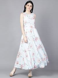 Thumbnail for NOZ2TOZ Women Blue Floral Printed Sleevless Maxi Dress - Distacart