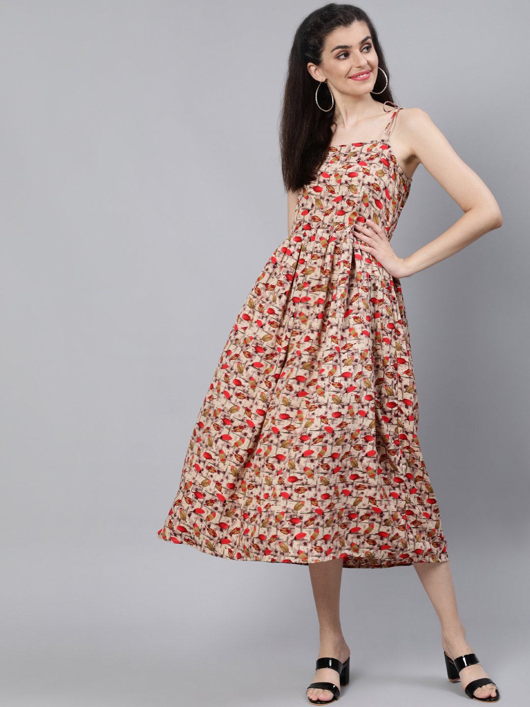 NOZ2TOZ Women Beige Printed Maxi Dress With Flared - Distacart