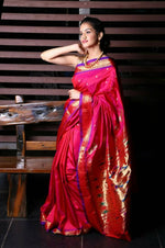 Thumbnail for Very Much Indian Pure Silk Yeola Handloom Paithani Saree - Pretty Pink - Distacart