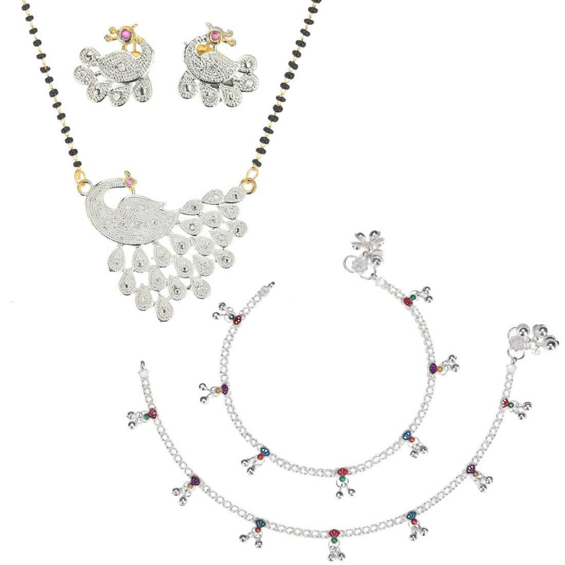 AanyaCentric Gold-plated Mangalsutra Pendant Earring Set & Silver Plated Anklet - Distacart