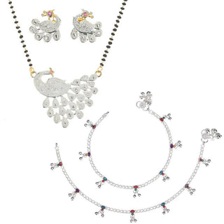 AanyaCentric Gold-plated Mangalsutra Pendant Earring Set & Silver Plated Anklet - Distacart