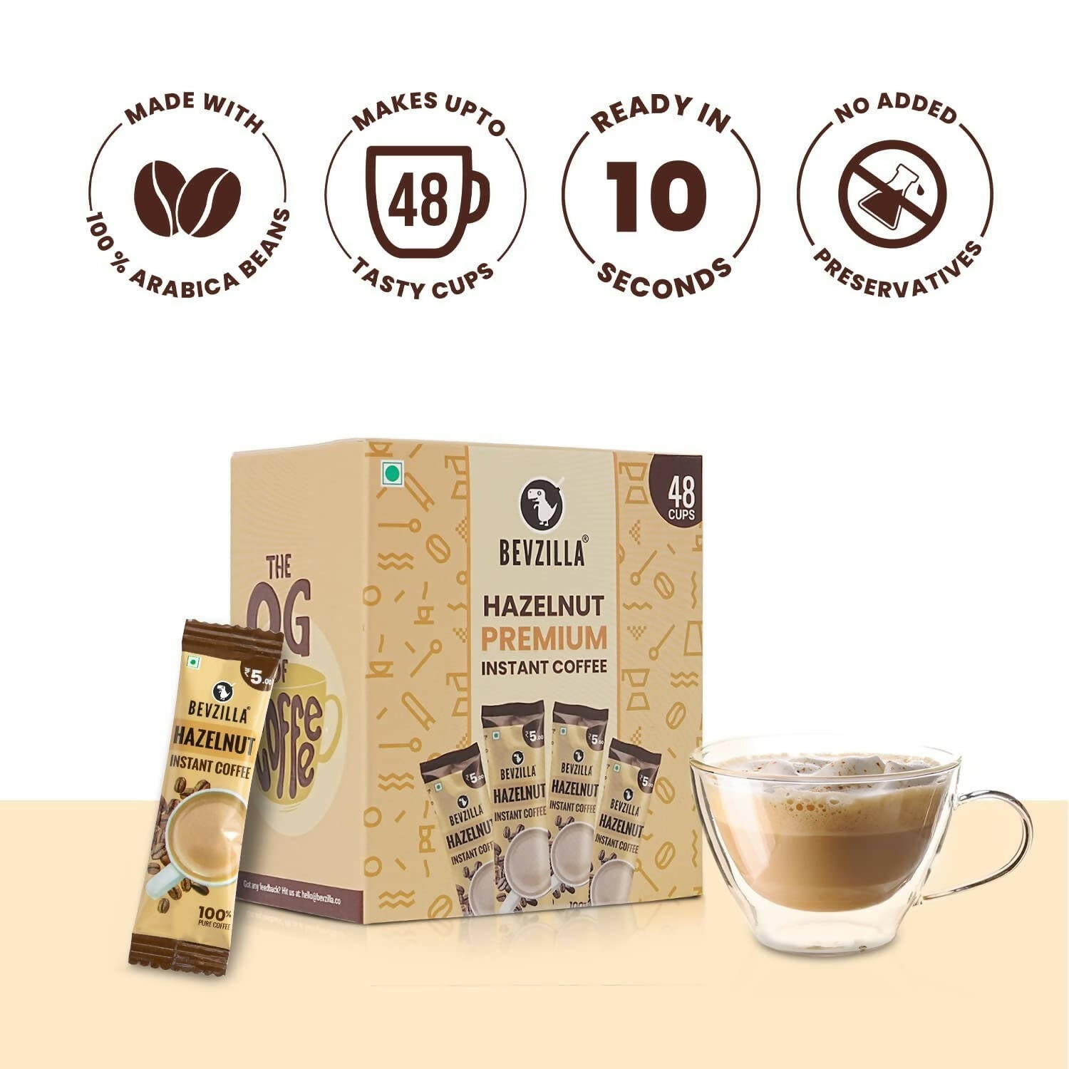 Bevzilla Instant Coffee Powder Sachets (Hazelnut) - Distacart