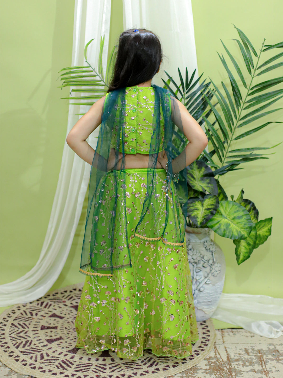 NOZ2TOZ Kids Girls Ethnic Festive and Wedding Wear Sequin Party Lehenga Choli With Dupatta for - Green - Distacart