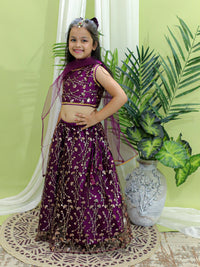 Thumbnail for NOZ2TOZ Kids Girls Ethnic Festive and Wedding Wear Sequin Party Lehenga Choli With Dupatta - Wine - Distacart