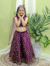 Thumbnail for NOZ2TOZ Kids Girls Ethnic Festive and Wedding Wear Sequin Party Lehenga Choli With Dupatta - Wine - Distacart