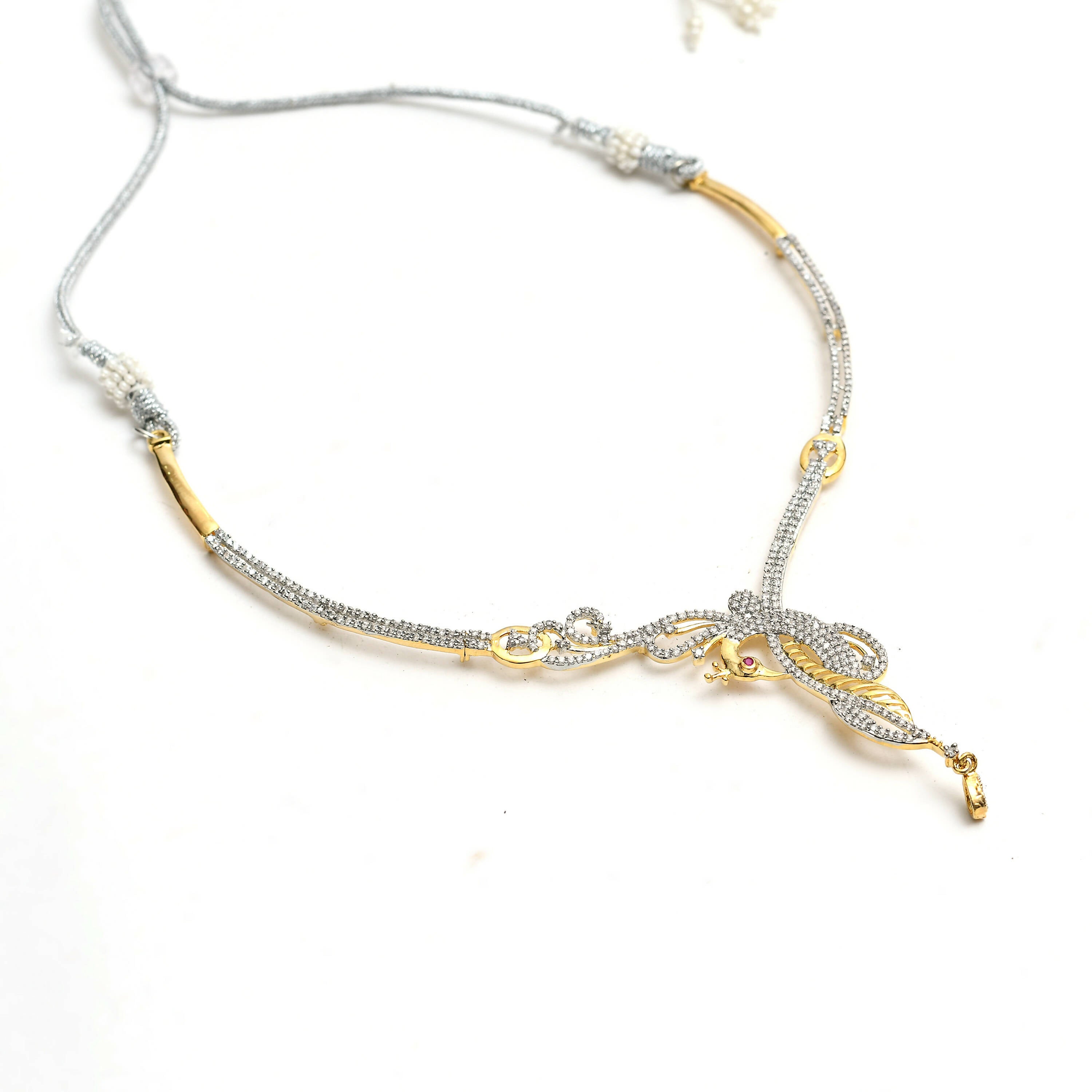 Mominos Fashion Johar Kamal Silver-Plated American Diamond Choker Set - Distacart