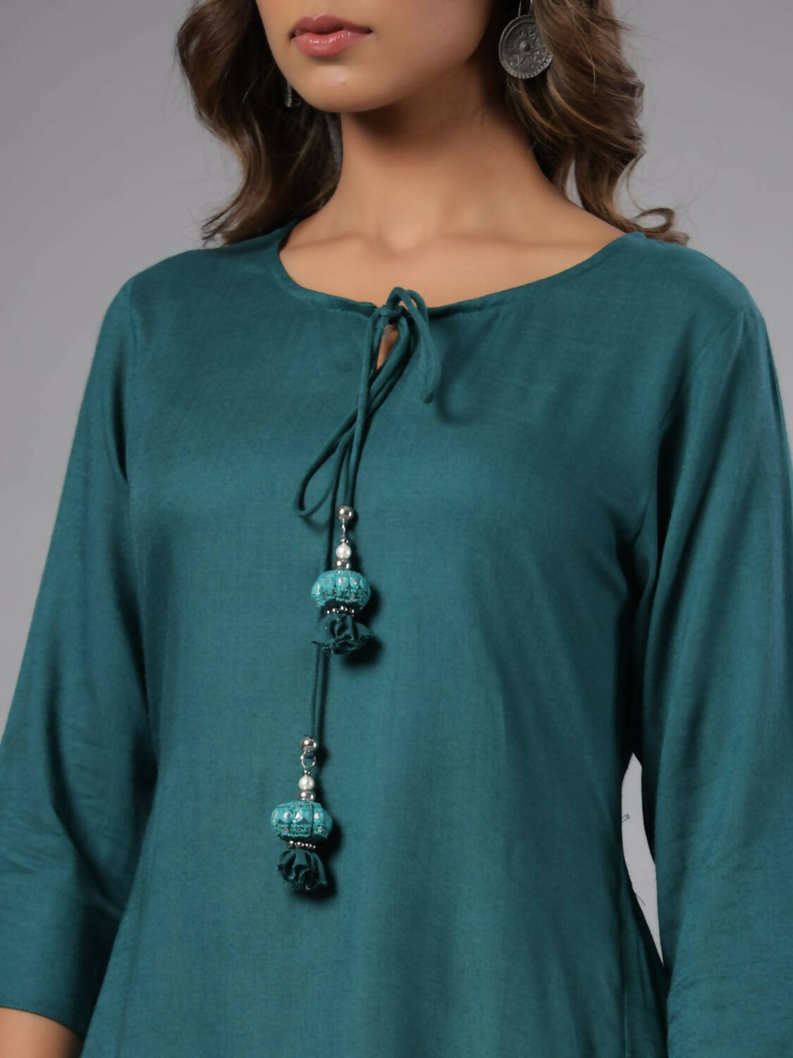 Juniper Women Teal Rayon Solid Asymmetric Kurta - Distacart