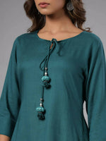 Thumbnail for Juniper Women Teal Rayon Solid Asymmetric Kurta - Distacart