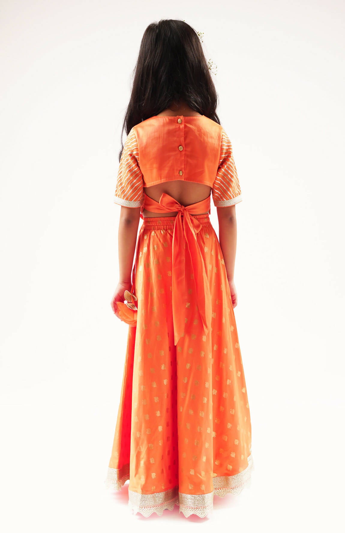 Lil Drama Mehfil Orange Ghagra Choli Dupatta Set For Girls - Distacart