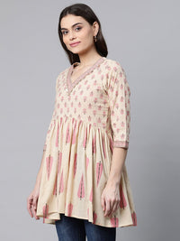 Thumbnail for Ahalyaa Women Beige Pure Cotton Printed Tunic - Distacart