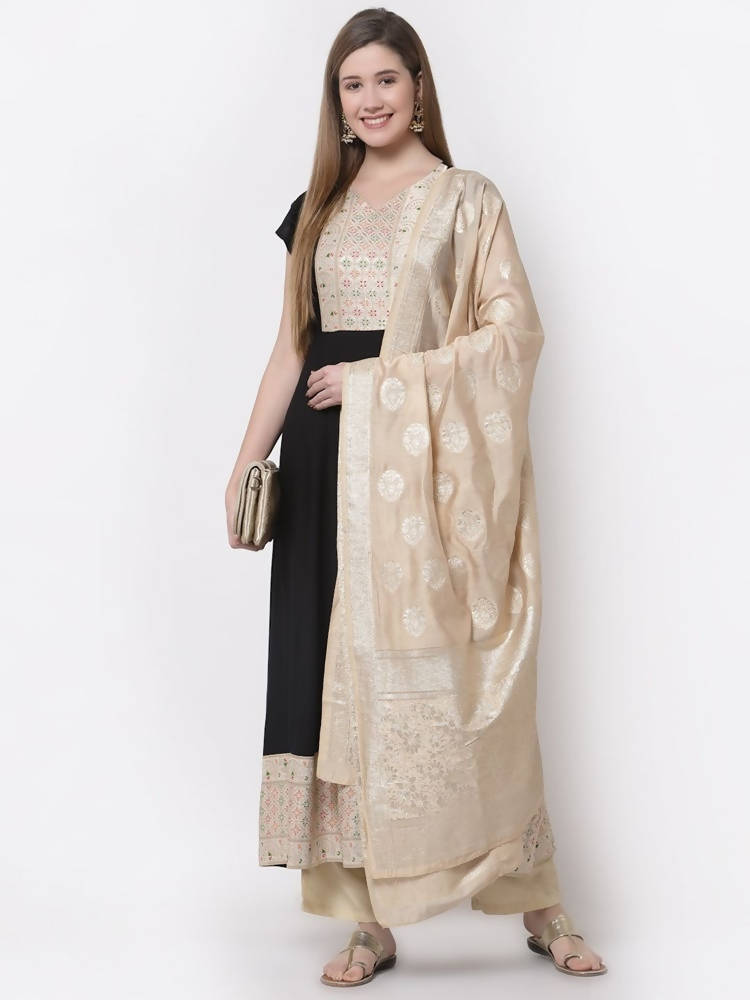 Myshka Black Color Rayon Embroidered Anarkali Kurta With Dupatta