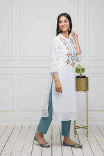 Thumbnail for Myshka Women Solid Georgette Straight V-Neck White Kurtas - Distacart