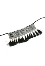 Thumbnail for Mominos Fashion Johar Kamal Oxidised Silver-Plated Brass Finish Tassel Work Handicraft Choker For Women (Black) - Distacart