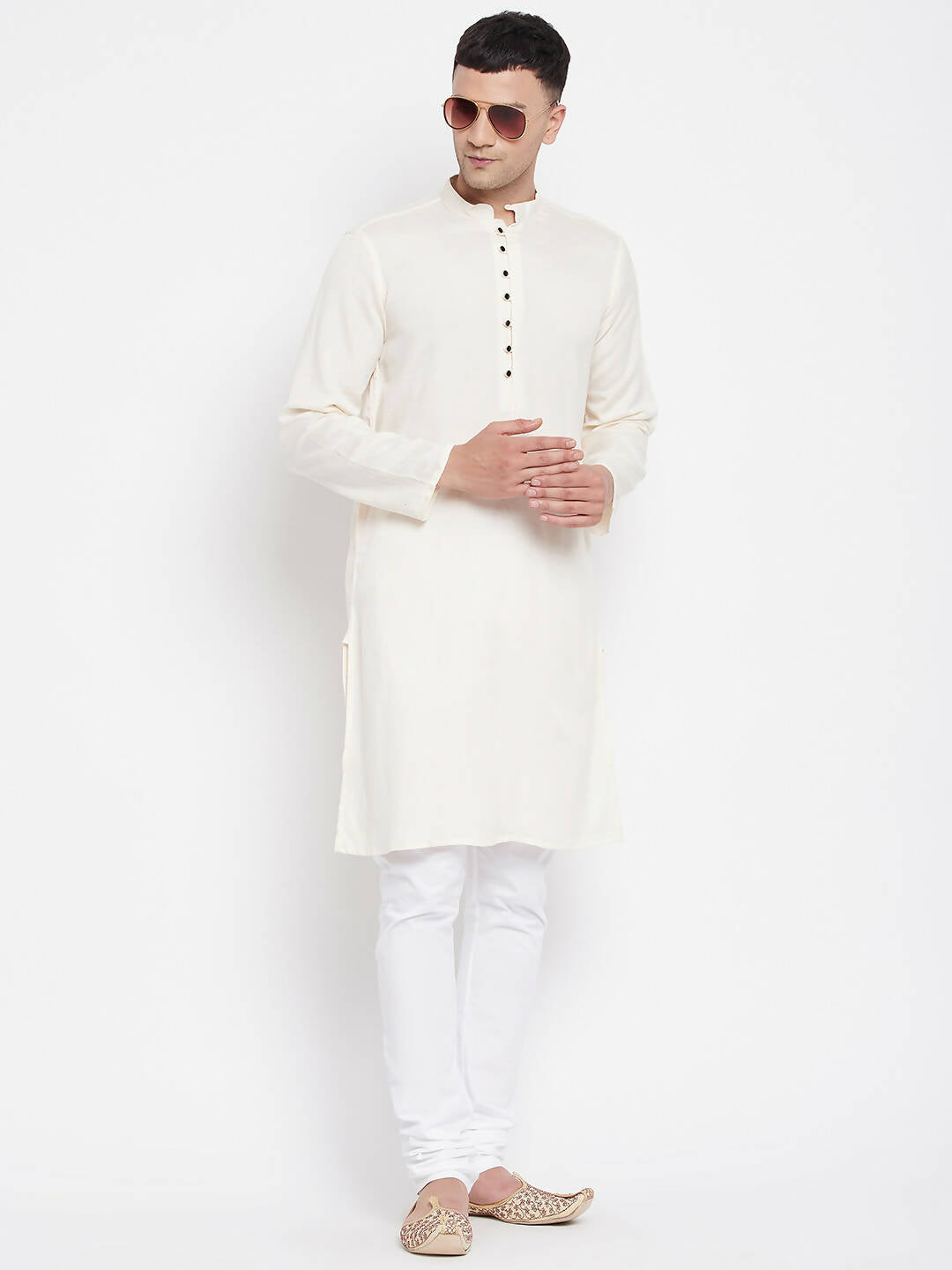Even Apparels Cream Rayon Men's Kurta With Band Collar - Distacart