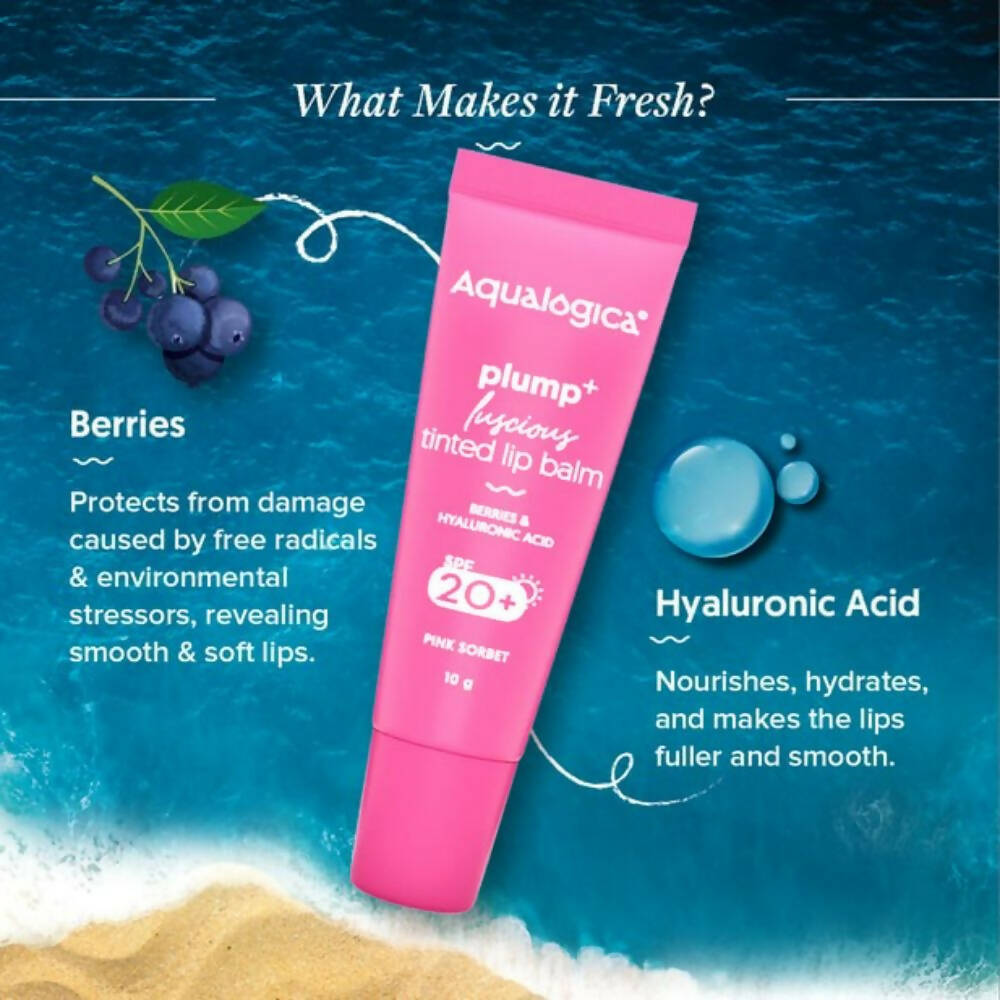 Aqualogica Pink Sorbet Plump+ Luscious Tinted Lip Balm with Berries and Hyaluronic Acid - Distacart