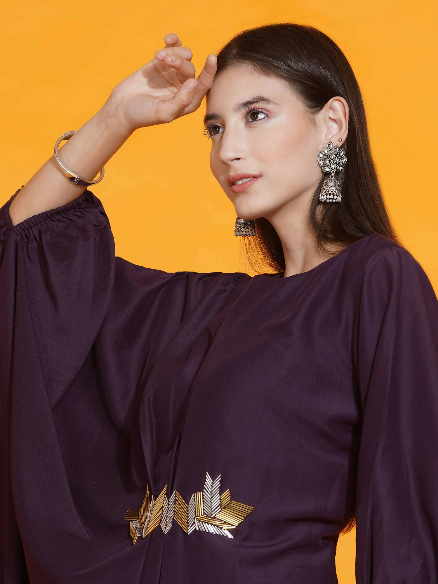 Women Republic Purple Fusion Style Kurta With Hand Embellishment And Pants - Distacart