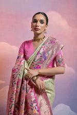 Thumbnail for Vishnu Weaves Women's Pista Paithani Silk Zari Woven Saree with Blouse - Distacart
