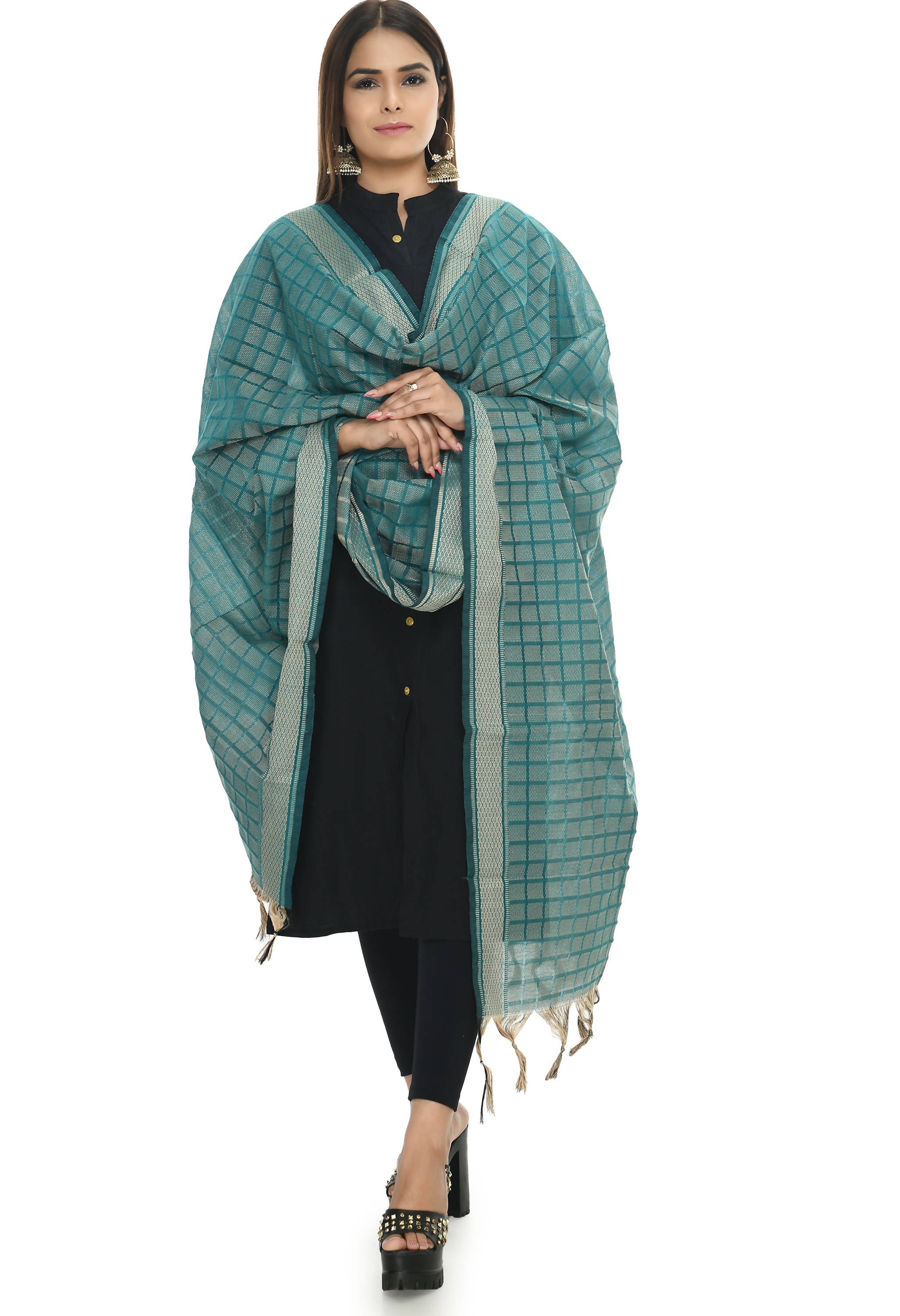 Mominos Fashion Moeza Handloom Cotton Aqua Blue Dupatta - Distacart