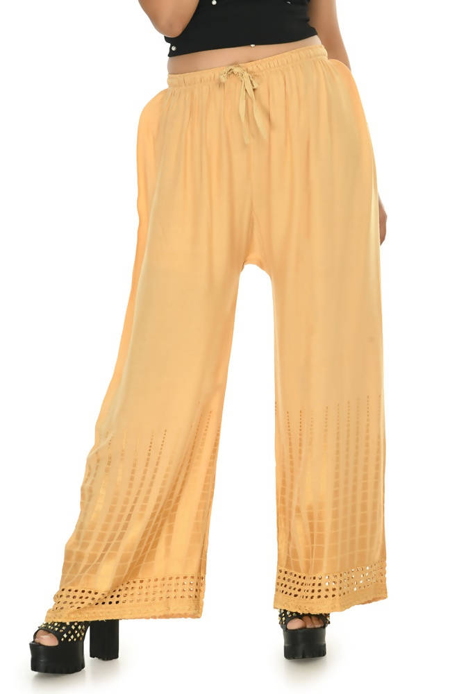 Mominos Fashion Moeza Reyon Cotton Golden Color Cut Work Palazzo
