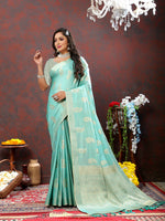 Thumbnail for Lorenvalley Fashion Skyblue Cotton Woven Design with Zari Weaving Design Saree - Distacart