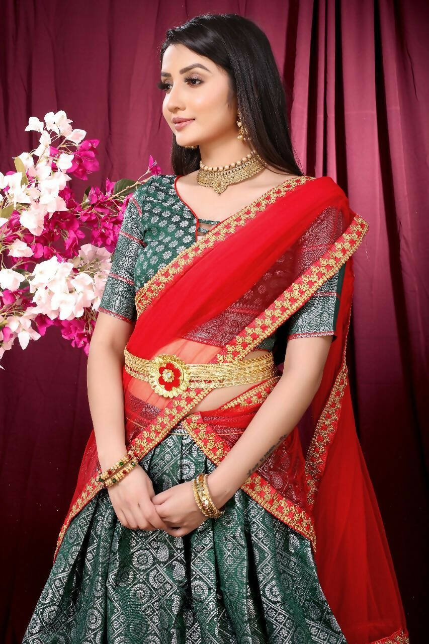 DEIANA'S Beautiful Pure Jari Silk Weaving Lehengha Choli - Green - Distacart