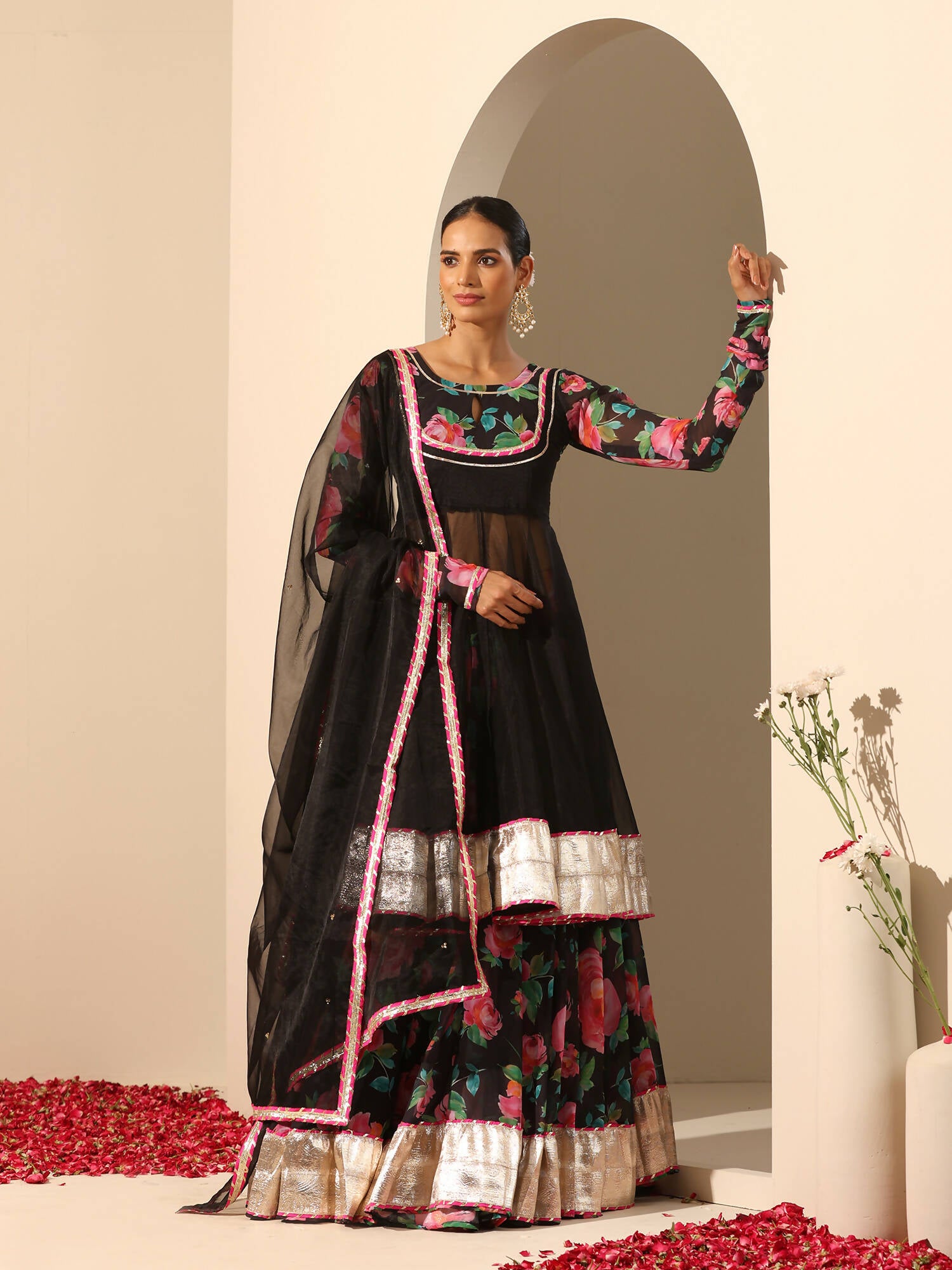 Pomcha Jaipur Black Gul Gulab Lehenga Set - Distacart
