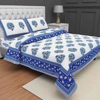 Thumbnail for Queen Size 230x270 Cms Jaipuri Hand Block Printed Traditional 144TC Cotton Bedsheet with 2 Pillow Covers - Distacart