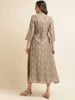 Thumbnail for Brown Cotton Solid Flared Dress with Printed Shrug - Yukti - Distacart