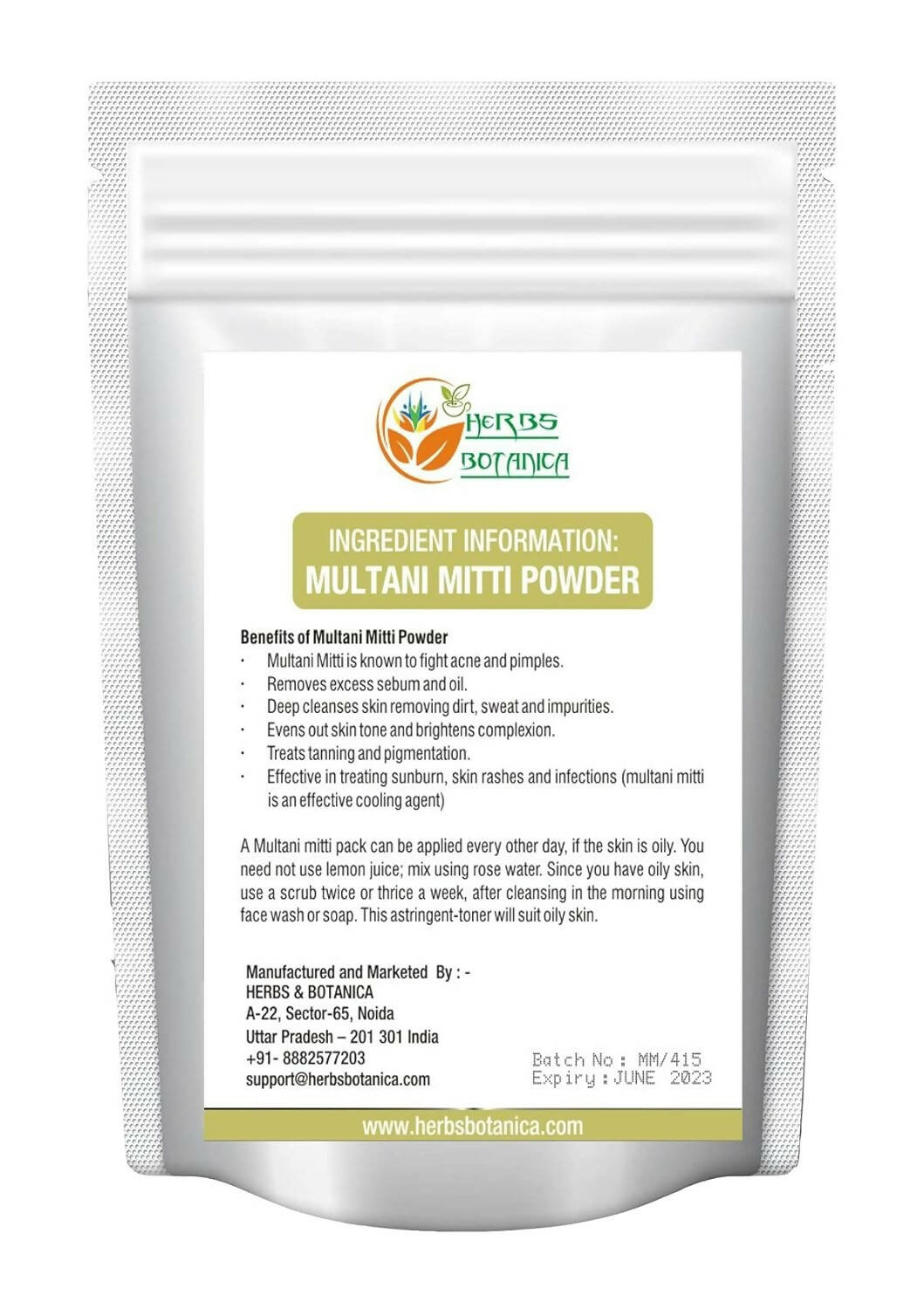 Herbs Botanica 100% Natural Multani Mitti Powder - Distacart