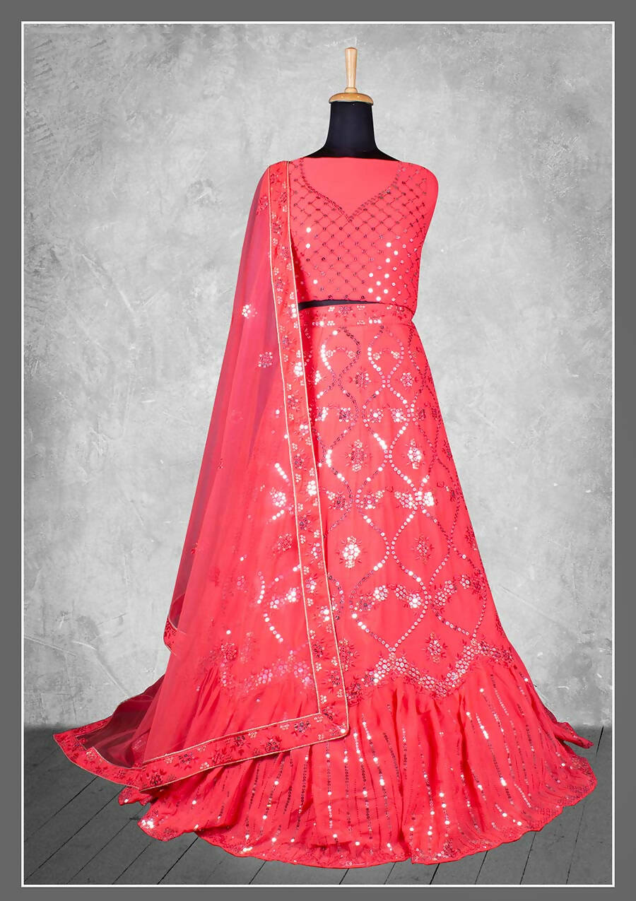 Pink Georgette Embroidery & Sequence Work Bridal lahenga Choli with Dupatta - Nimaya Pavitra Rista - Distacart
