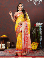 Thumbnail for Lorenvalley Fashion Yellow Organza Silk Woven Design with Meenakari Weaving Saree - Distacart