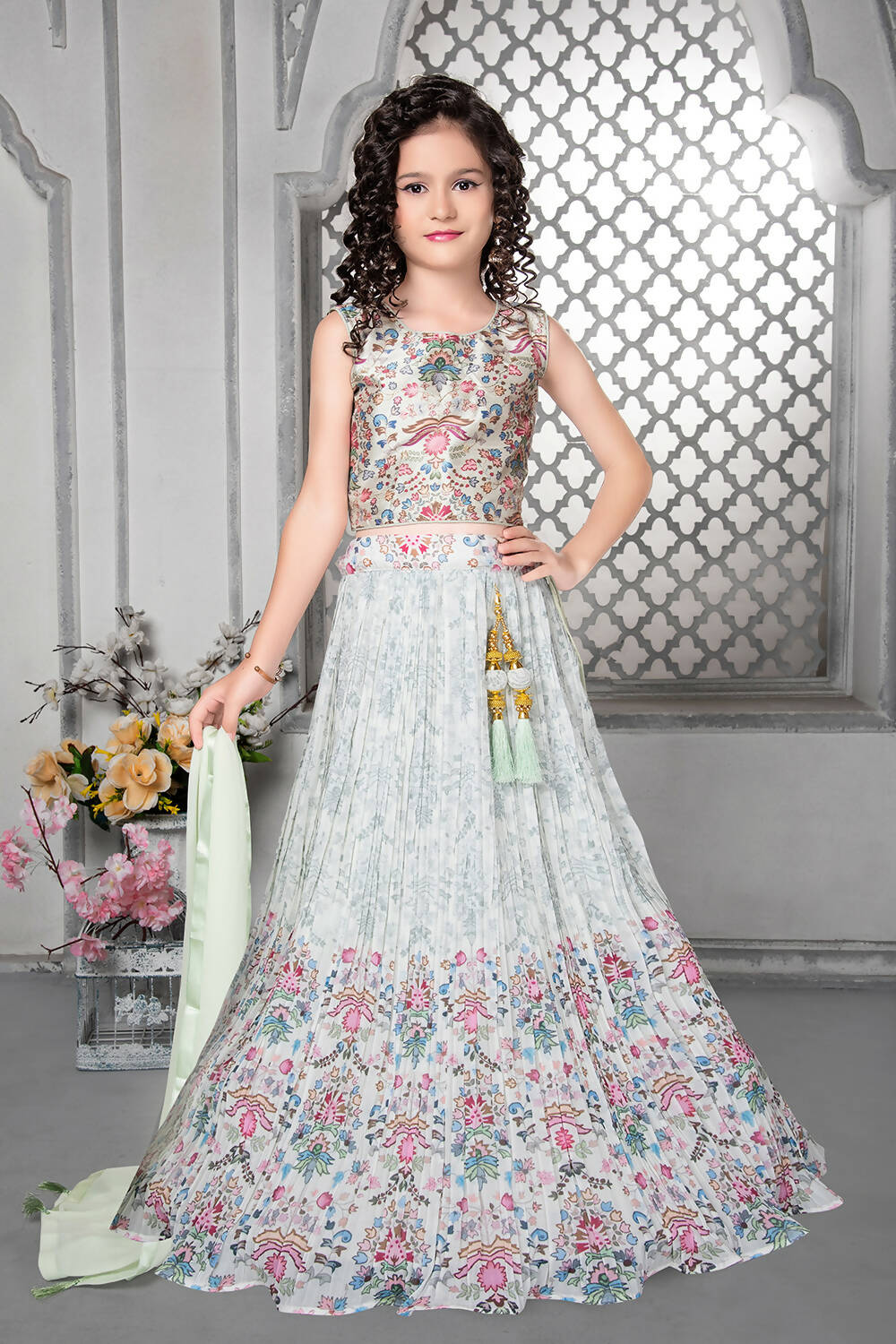 Kids Wedding Designer Ofwhite Fox Georgette Lehenga Choli - Aaradhna - Distacart