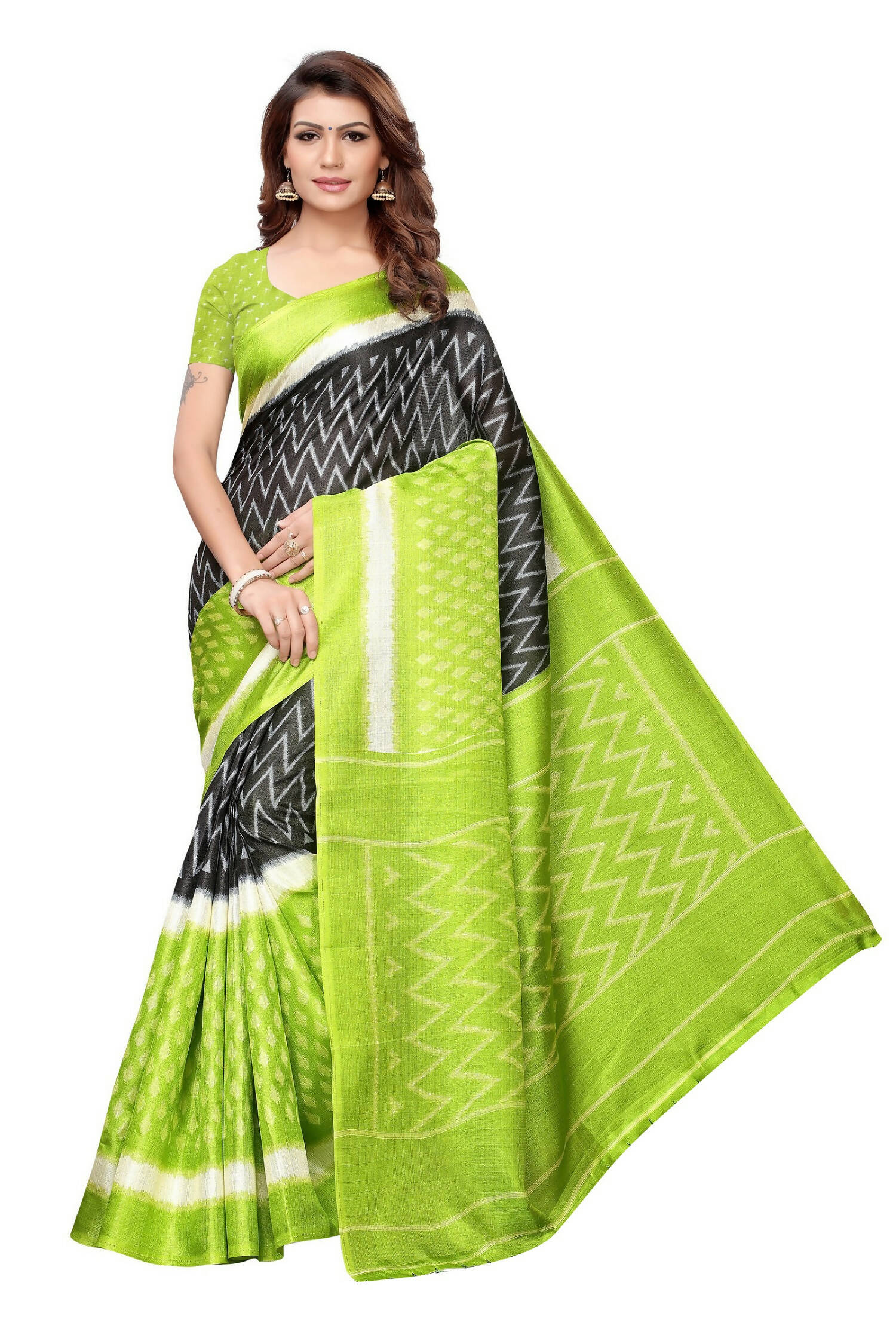 Vamika Mehandi Green Kalamkari With Jhalar Khadi Silk Saree - Distacart