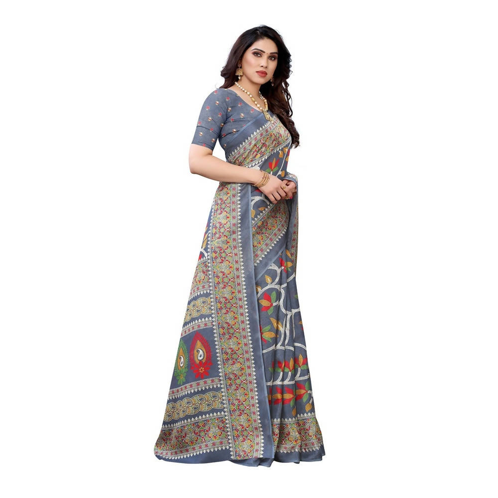 Vamika Printed Jute Silk Grey Saree (Rishika Grey) - Distacart