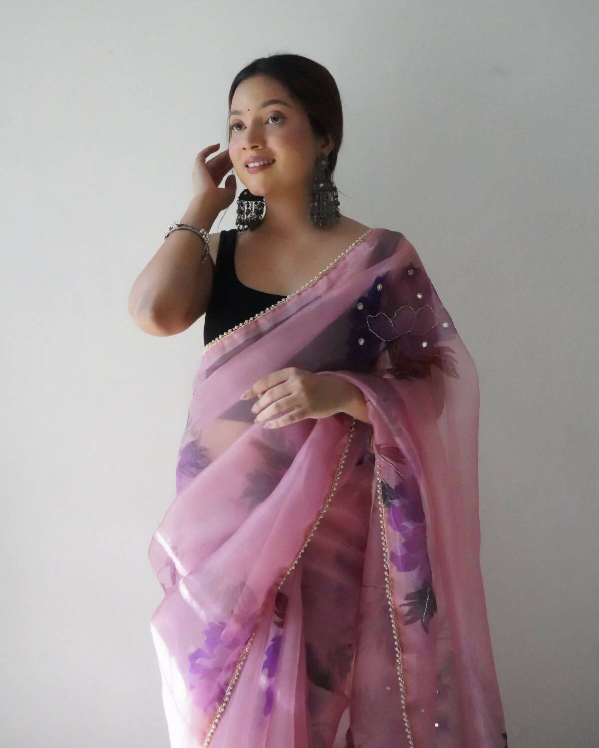 Vamsee Pink Organza Saree - Distacart