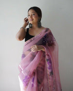 Thumbnail for Vamsee Pink Organza Saree - Distacart