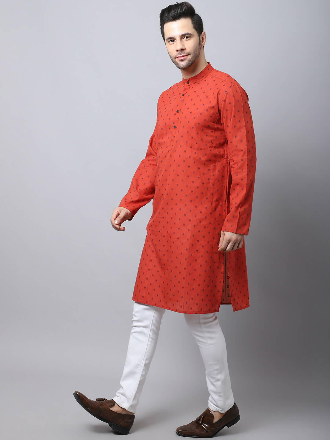 Even Apparels Red Pure Cotton Men's Kurta With Band Collar - Distacart