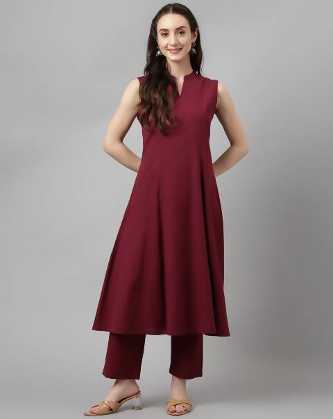 FIORRA Women's Maroon Rayon Silk A-Line Kurta Set - Distacart