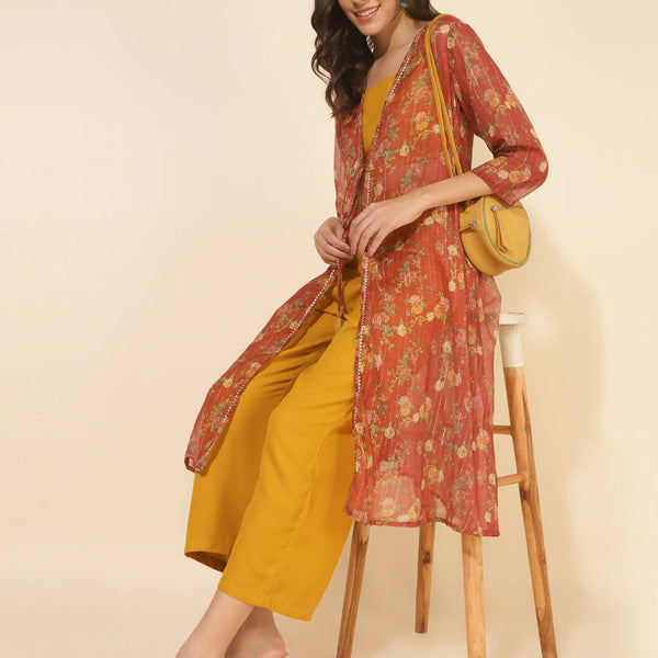 Janasya Women's Mustard Moss Solid Festive Crop Top Set - Distacart